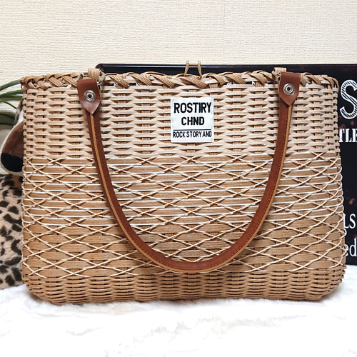 20％OFF＊クラフトバンド＊かごバッグLL/掛け編みナチュラル三