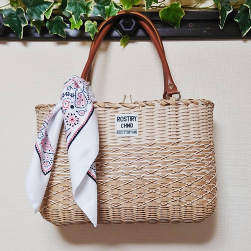 20％OFF＊クラフトバンド＊かごバッグLL/掛け編みナチュラル三段