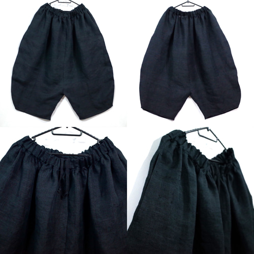 バルーン サルエル 春夏 黒 麻100% フシあり ユニセックスM/L