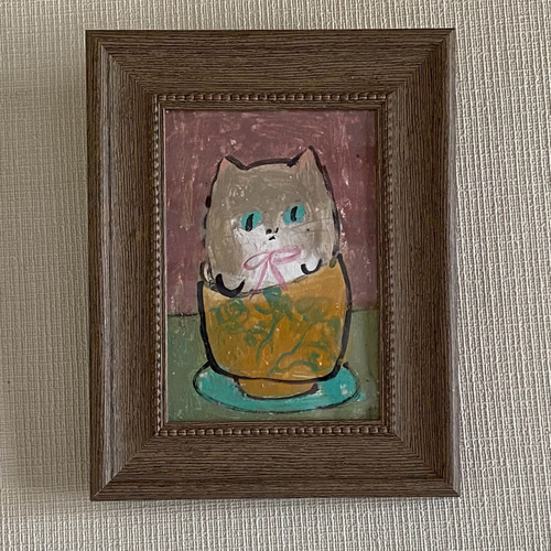 絵画。原画手描【週末、猫ちゃんたちのコーヒーとパンのパーティー