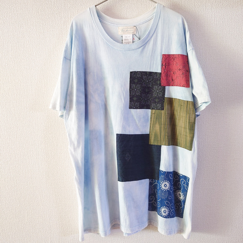 Acote 藍染 デザイン Tシャツ スクエア アート 着物リメイク
