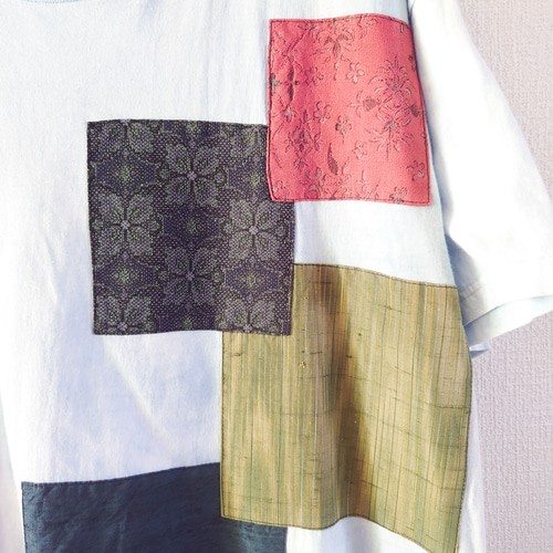ハンドメイド　遠州木綿　パッチワーク　Tシャツ 3e405977c4afc2f543336ae7490598