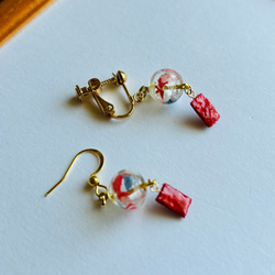 リニューアル♡】赤/ゴールド 風鈴（小）モチーフ和風ピアス