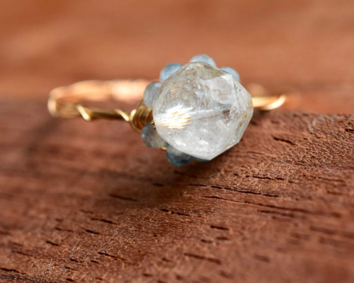 アクアマリン K18 リング 花モチーフ アクアマリン、フラワーモチーフ /リング/ゴールド シルバー ピンク