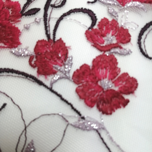 1m ラメ入りキラキラ 花柄 刺繍 チュールレース ハンドメイド 生地
