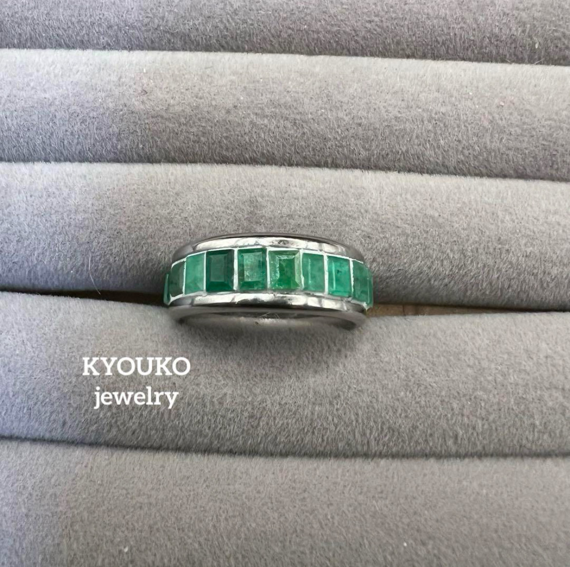 天然石　エメラルド　フルエタニティ　アレルギー対応　ステンレス　リング
