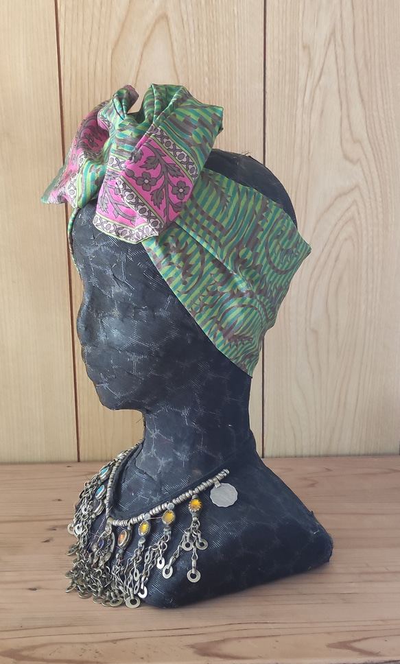 ☆ハンドプリントシルク　ヘアターバン　針金入り 3枚目の画像