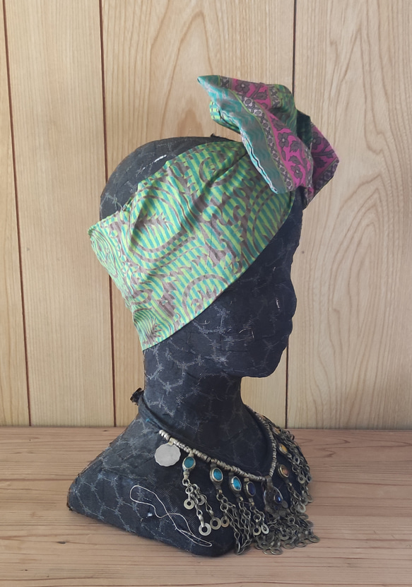 ☆ハンドプリントシルク　ヘアターバン　針金入り 2枚目の画像