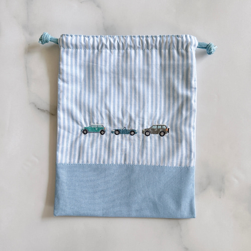 給食袋・25×20】名入れ可・車の刺繍・男の子・コットン・入園入学