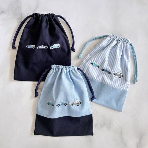 給食袋・25×20】名入れOK・車の刺繍・男の子・コットン・入園入学