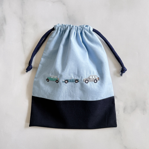 給食袋・25×20】名入れ可・車の刺繍・男の子・コットン・入園入学