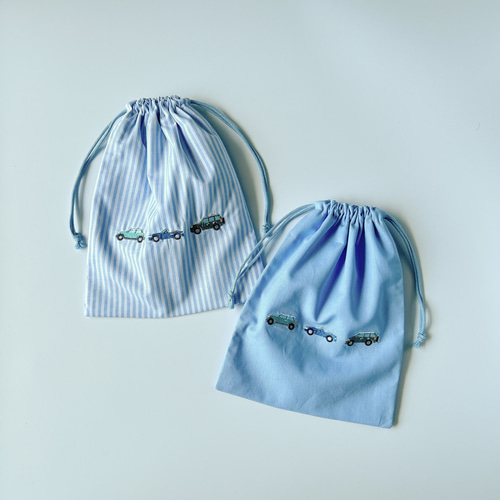 給食袋・25×20】名入れ可・車の刺繍・男の子・コットン・入園