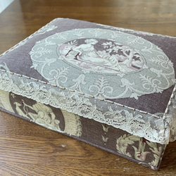 ★フランス製OULIVADOカルトナージュBOX★ペイズリー柄/ベージュ系 カルトナージュ☘️トワルドジュイ柄のマルチボックス お裁縫箱