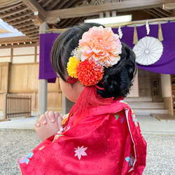 七五三 髪飾り 3歳 7歳 ダリア 髪かざり 浴衣 夏祭り 753 袴 オレンジ