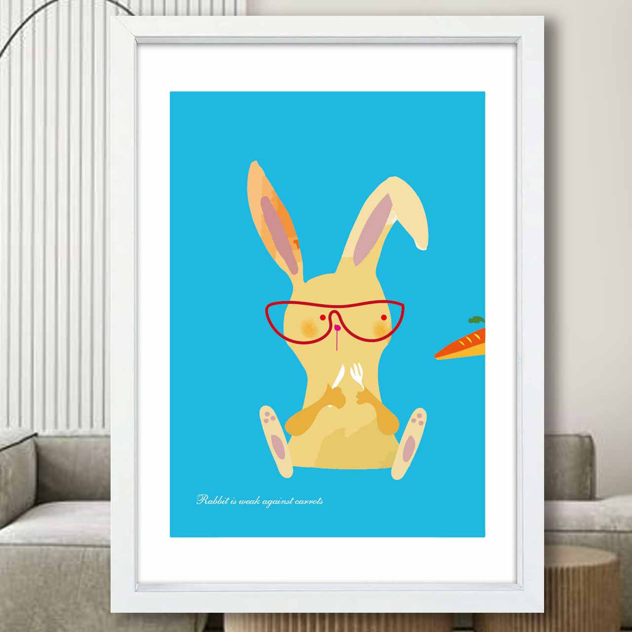 ニンジンに弱いウサギ　ウサギ　イラスト　ポスター　A4 A3 A2 A1　アート  　アートポスター　2656