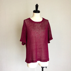 大人のワインレッド　程よい透け感　麻糸100% 1枚目の画像