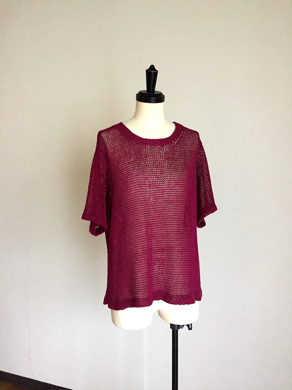 大人のワインレッド　程よい透け感　麻糸100% 1枚目の画像