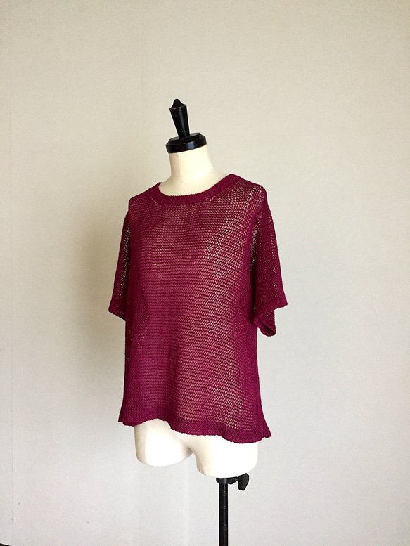 大人のワインレッド　程よい透け感　麻糸100% 4枚目の画像