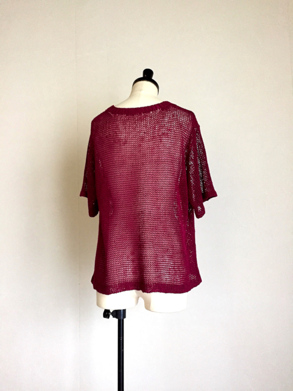 大人のワインレッド　程よい透け感　麻糸100% 5枚目の画像