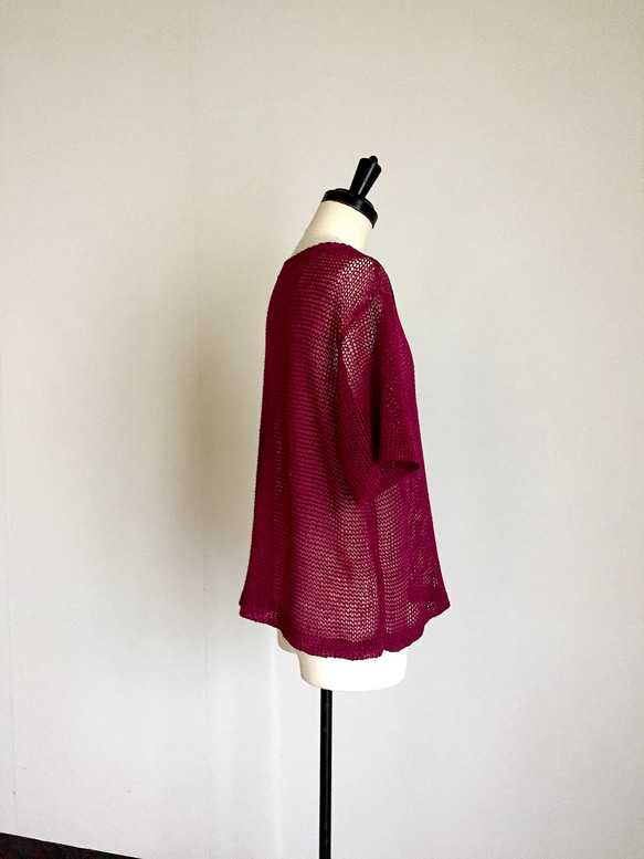 大人のワインレッド　程よい透け感　麻糸100% 3枚目の画像