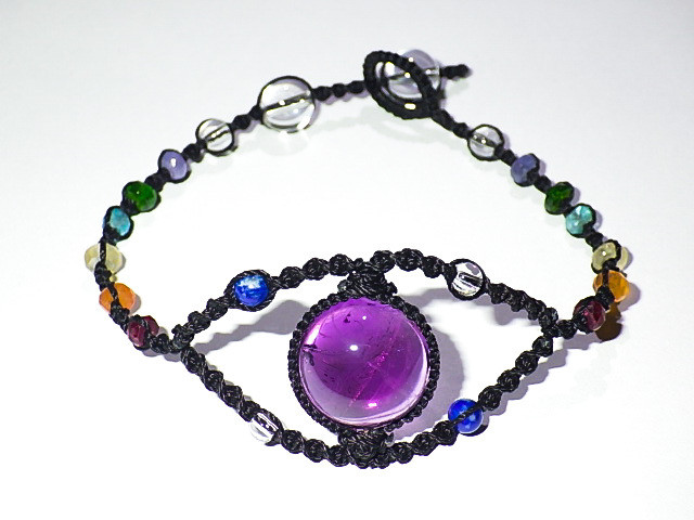 ★アメジスト★ハンドメイドブレスレット★天然石紫水晶★マクラメ編みタンザナイトアパタイト水晶ビーズチャクラ宝石ジュエリー