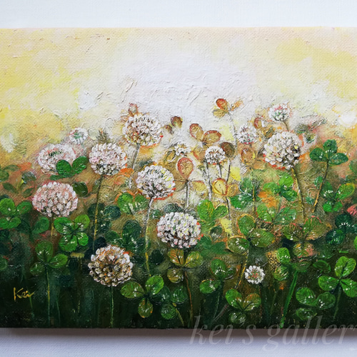 夕日とクローバー(額つき油絵原画) 絵画 kei 通販 18033350