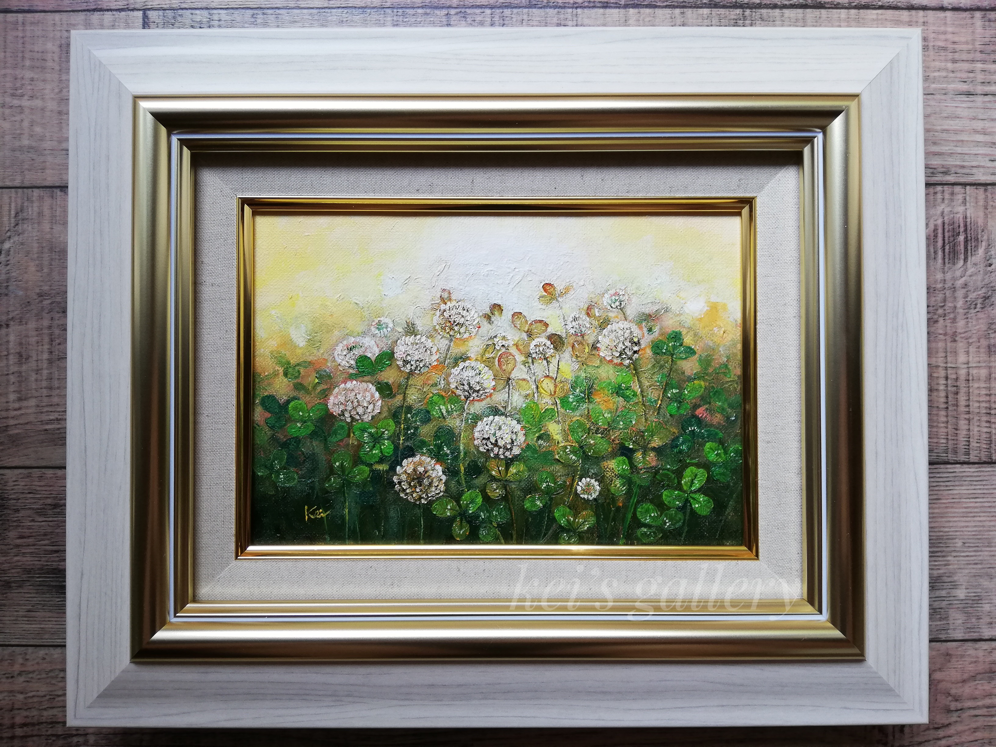 夕日とクローバー(額つき油絵原画) 絵画 kei 通販 18033350