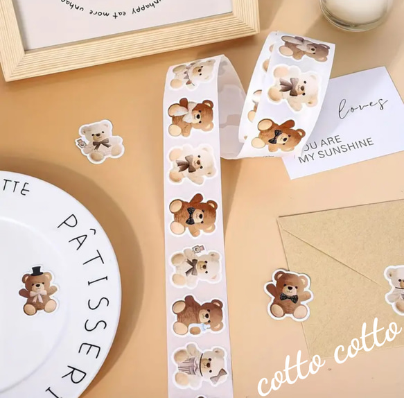 送料無料☆ テディベア♡ シール ステッカー 100枚 2枚目の画像