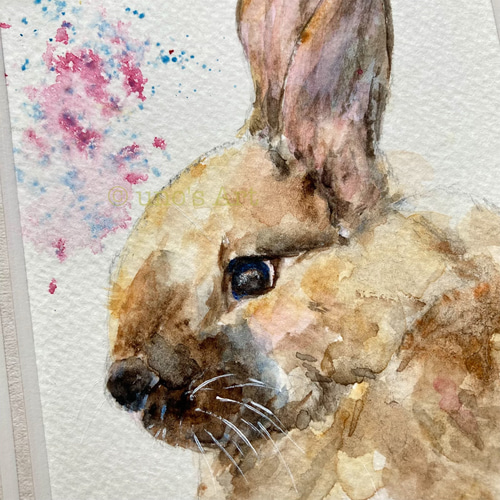 原画 うさぎ 縁起もの 『Hareの良き日に』お祝い 透明水彩 絵画