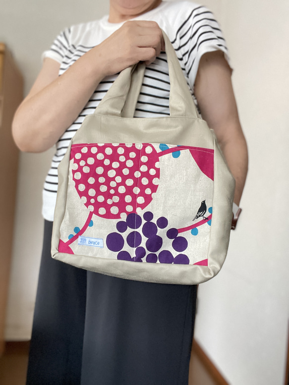 トートバッグ しかくトートバッグポケットいっぱい 水筒 プレゼント鳥