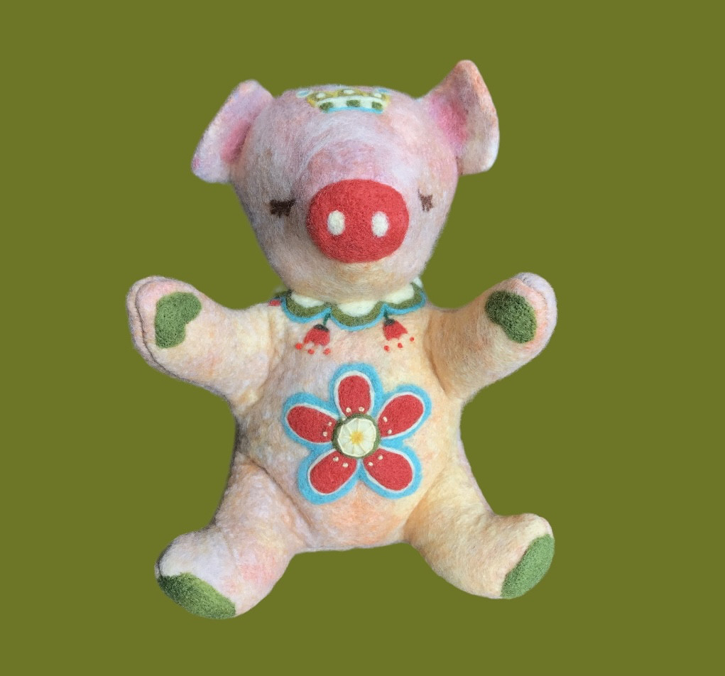 羊毛フェルト　ほっこりブタさんぬいぐるみ