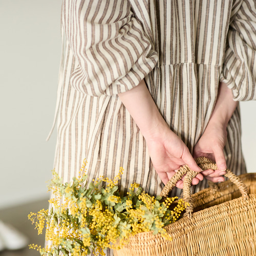 cocca for】 毎日着たい、変化を楽しむ割烹着ワンピース ”綿麻ベージュ