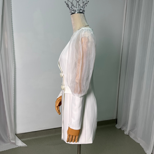 送料無料！パーティードレス ロングスリーブ くるみボタン ソフト  