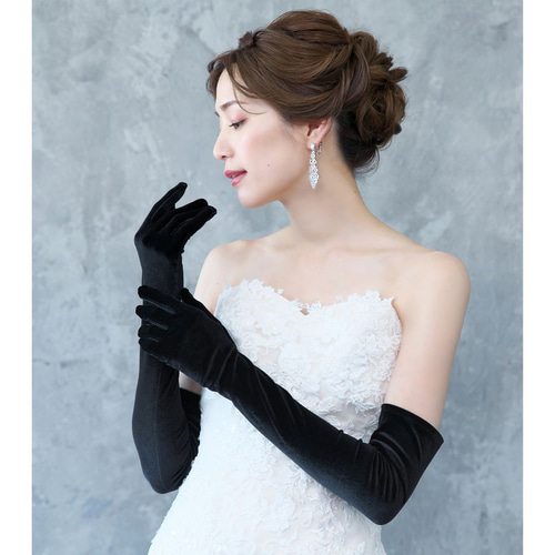 ブラックベロアグローブ・ロング G-27 |結婚式 黒 ウエディング 長  