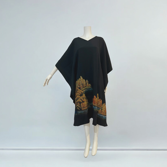 作家様の手描きの着物♡ポンチョワンピース♡着物リメイク 