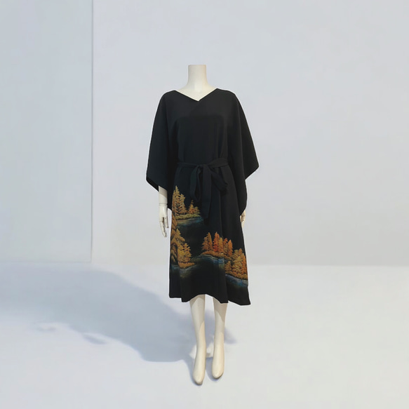 作家様の手描きの着物♡ポンチョワンピース♡着物リメイク 