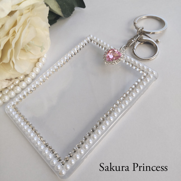 デコレーショントレカケース☆ハートのビジュー&パール☆ピンク☆推し活 1枚目の画像