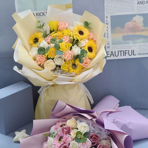 オーダー品♡24時間以内発送　置くだけ花束　造花ブーケ　枯れない花束 8月1日発送予定花束豪華枯れない母の日プレゼント枯れない 即