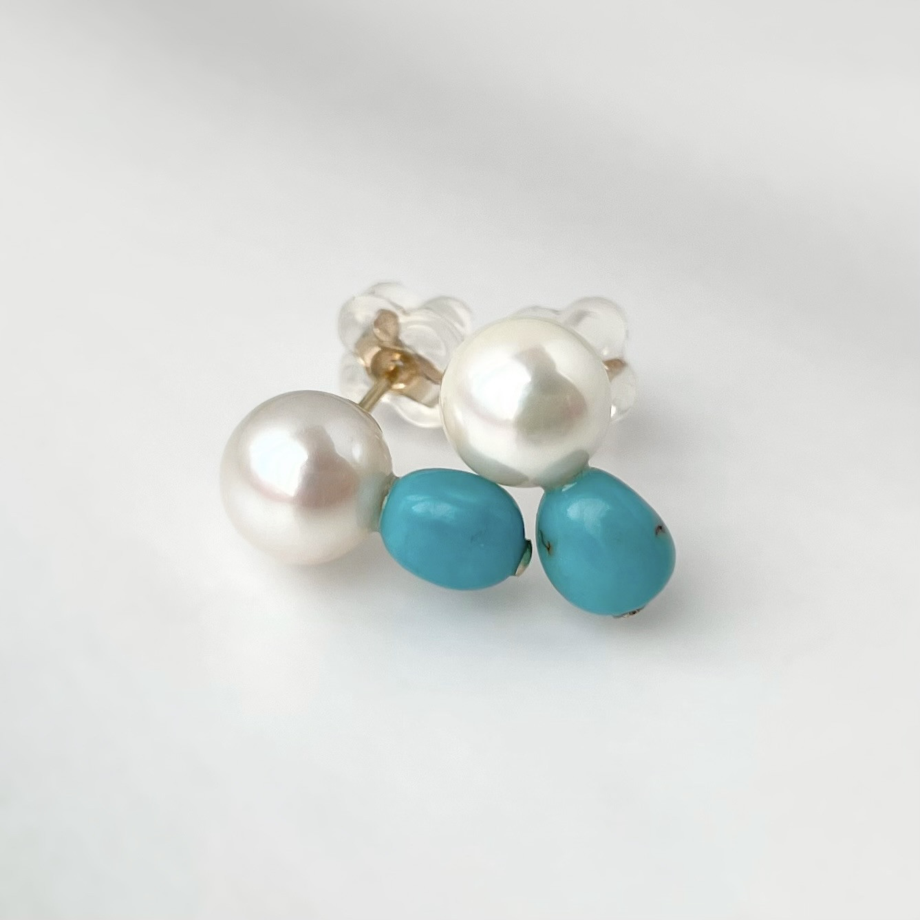 14kgf 国産あこや真珠 × ターコイズ ピアス / イヤリング