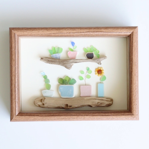 大量入荷 シーグラスアート『植物のある暮らし』/夏/フレームアート その他