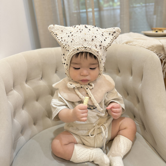 ネコ耳ボンネット〈出産祝い ニューボーンフォト ハーフバースデー お