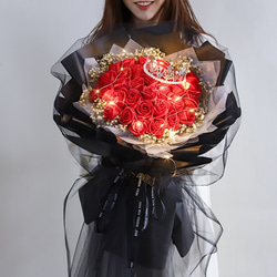 母の日豪華33本/18本薔薇花束ソープフラワー誕生日結婚祝い卒業式 プレゼントギフトシャレバラひまわり造花 3枚目の画像