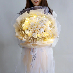 母の日豪華33本/18本薔薇花束ソープフラワー誕生日結婚祝い卒業式 プレゼントギフトシャレバラひまわり造花 5枚目の画像