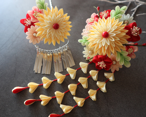 つまみ細工 髪飾り 成人式 七五三 つまみ細工 七五三髪飾りセット 春乃陽 かんざし 七五三 十三