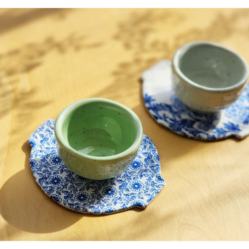 韓国伝統パターン 陶磁器柄 朝鮮白磁 靑華白磁 コットン 85㎝パネル