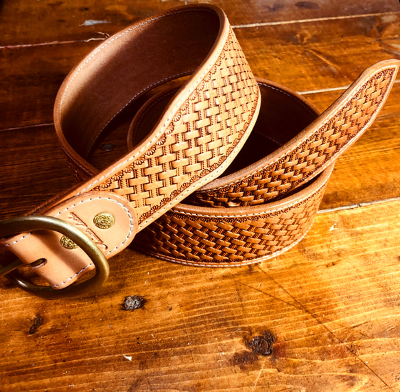 ベルト バスケットスタンプ レザーベルト 【受注生産】ステッチ色変更