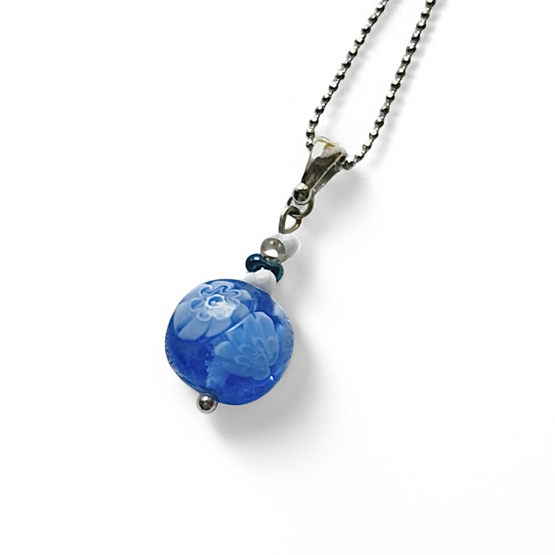 ベネチアンフローラルネックレス　ブルー