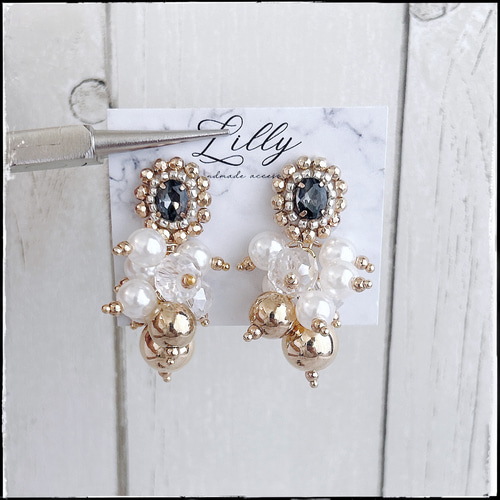 ◆1192 ◆ロングピアス アクセサリー ゴールド 大ぶり パール ハンドメイド 大ぶり/ビジュー/ビーズ刺繍/ゴールド/ウェディング/パール