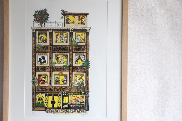 多色刷り版画作品　レトロマンション 1枚目の画像