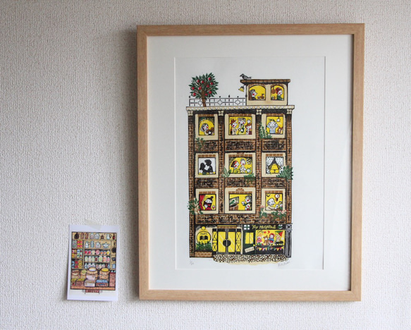 多色刷り版画作品　レトロマンション 3枚目の画像